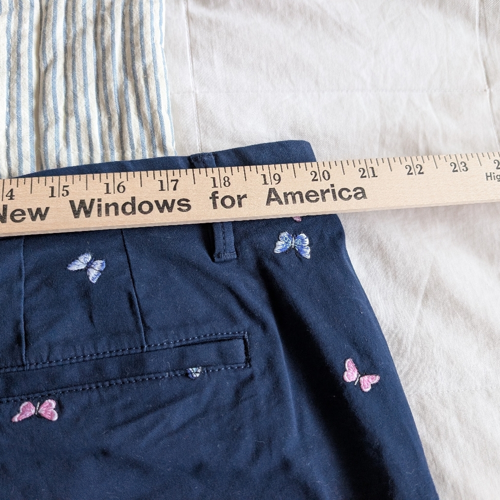 Talbot's Relaxed Chino Navy Butterfly Embroidered Pants - Picture 2 of 6